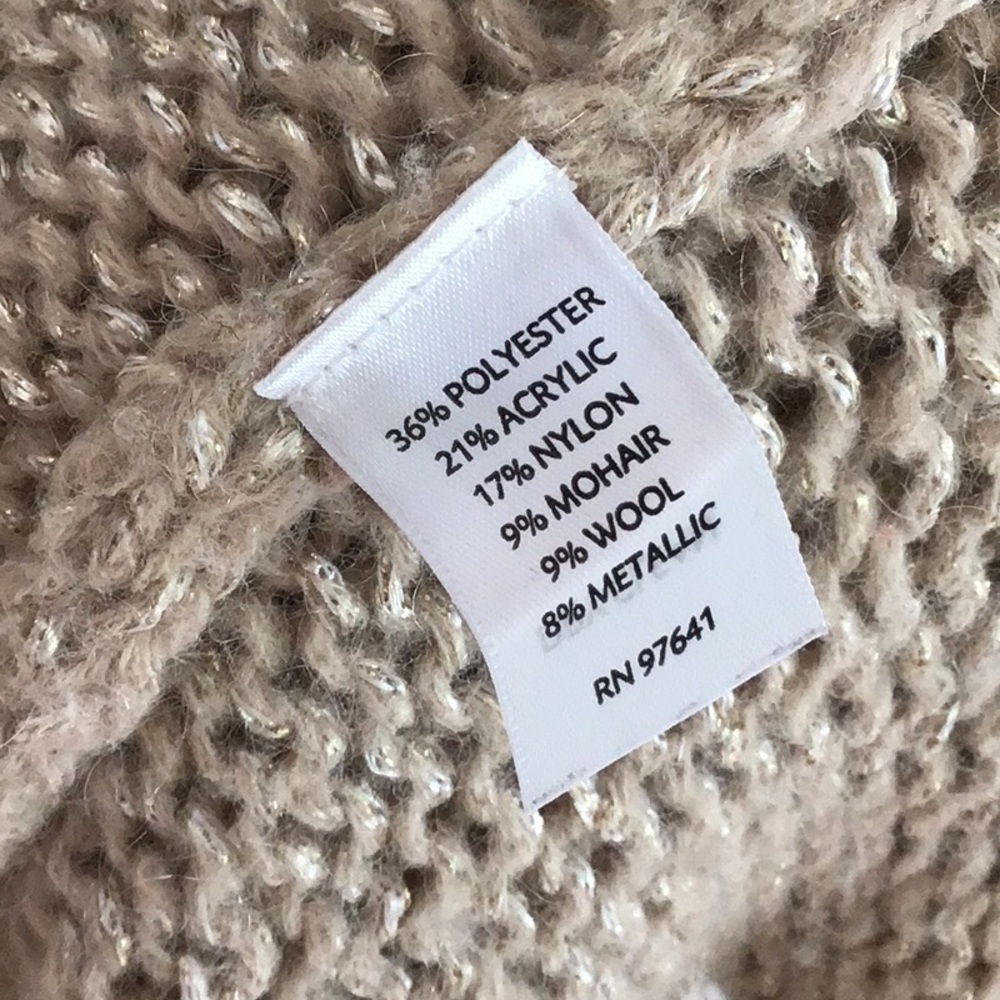 J.Jill XL Creamy Tan & Gold Detail Threaded Cowl Neck Sweater - Picture 6 of 8